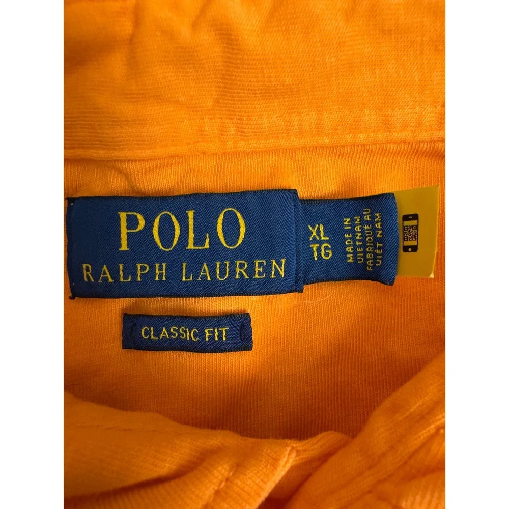 Polo Ralph Lauren Classic Fit Cotton Linen Blend Polo Shirt Pocket Orange Men XL